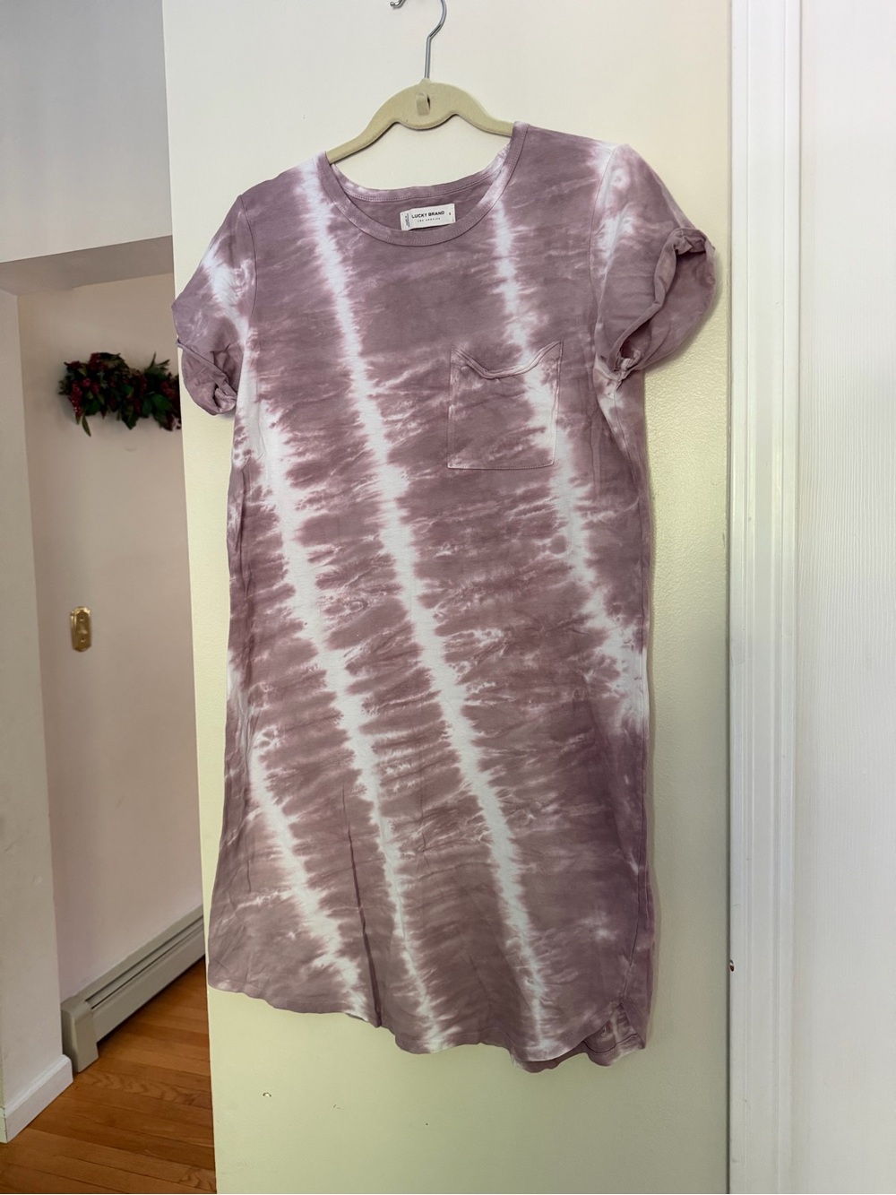 Lucky Brand Mauve Tie-Dye Pocket T-Shirt Dress